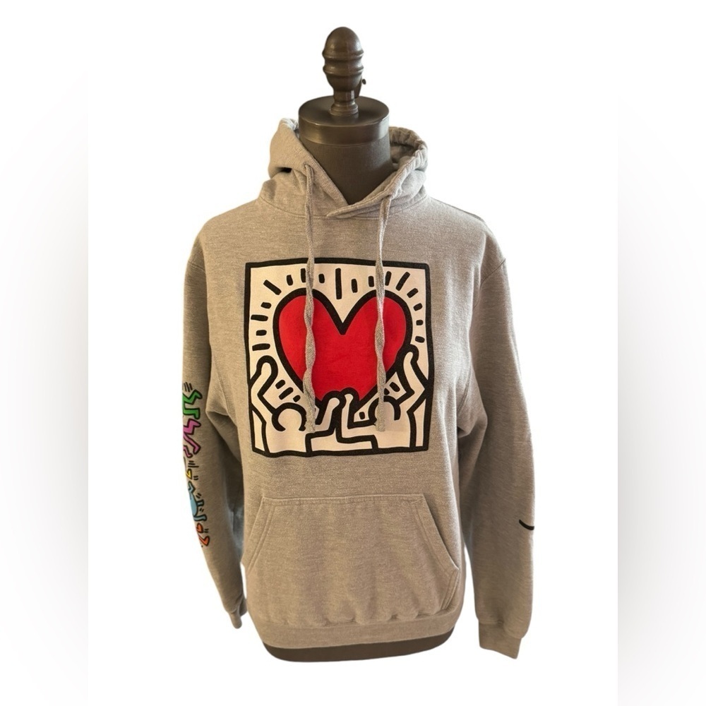 Keith Haring Grey Signature Pullover Hoodie Medium